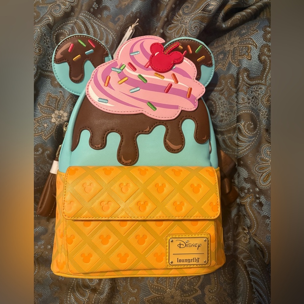 Loungefly x Disney Mickey and Minnie Mouse Sweets Ice Cream Mini Backpack